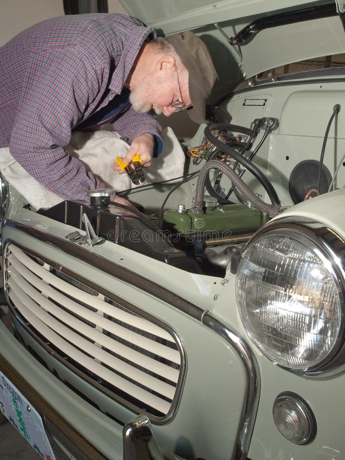 Senior Man Working on Vintage Car Stock Image - Image of engine, repair ...