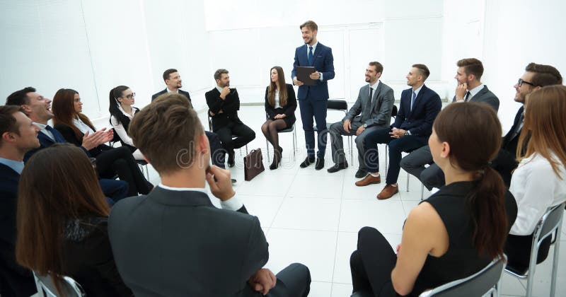 Manager reads a report for the business team. stock photography