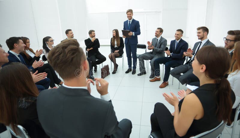 Manager reads a report for the business team. royalty free stock photos