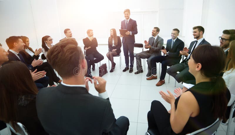 Manager reads a report for the business team. stock photo