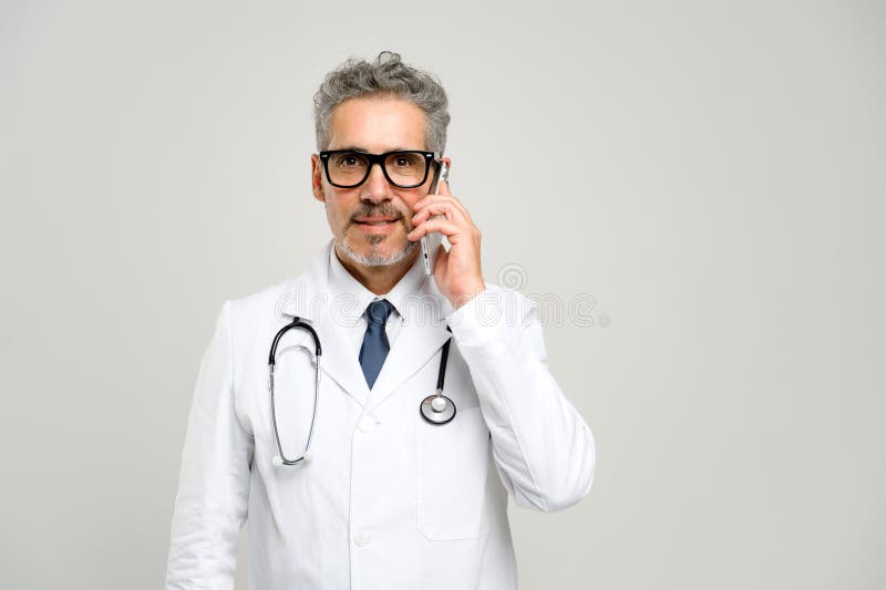 Experienced confident senior doctor with grey hair isolated stock photos