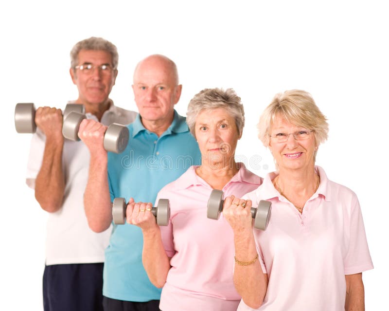 Group of older senior people lifting weights in the gym. Group of older senior people lifting weights in the gym