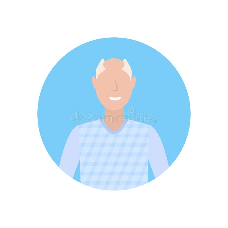 Senior om fericit bunicul se confruntă cu avatar Desen animat masculin portret plat separat vector illustration