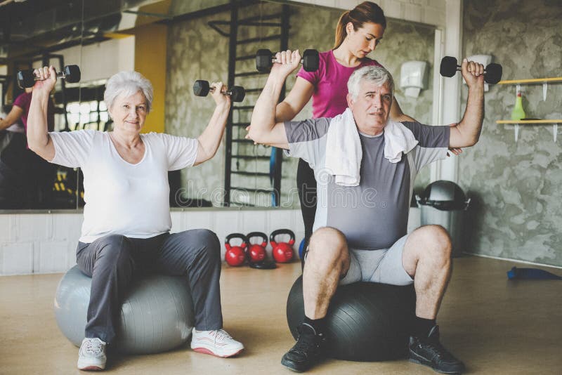 Senior People Workout In Rehabilitation Center. Stock