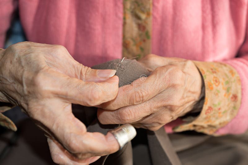 Senior Man Sewing Needle Point Craft with Machine Stock Image Image