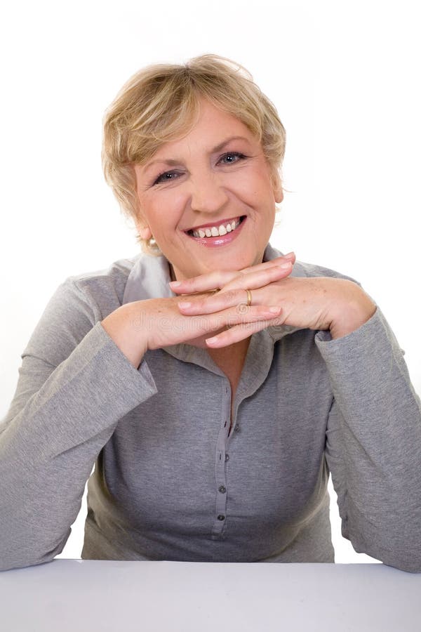 Portrait of Middle Aged Woman Smiling at Camera Stock Photo - Image of ...