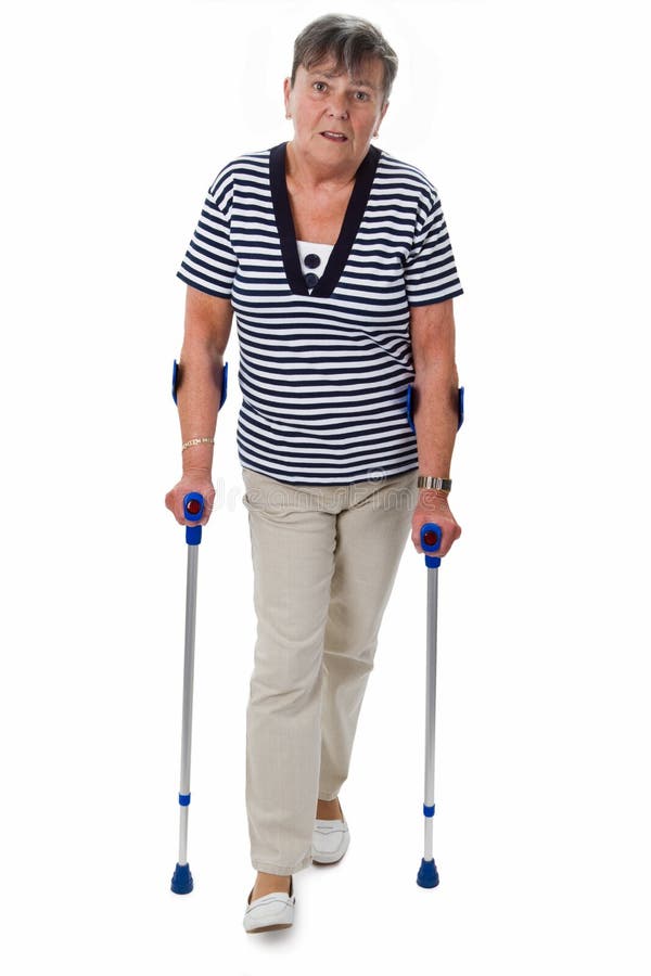 Senior woman on crutches