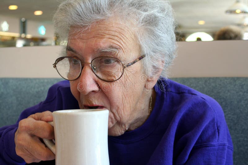 Senior Woman Drinking Coffee Stock Image Image of sitting, coffee