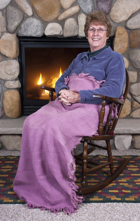 Senior Woman Grandma Rocking Chair Fireplace Stock Photo ... Senior Woman Grandma Rocking Chair Fireplace Stock Photo ...