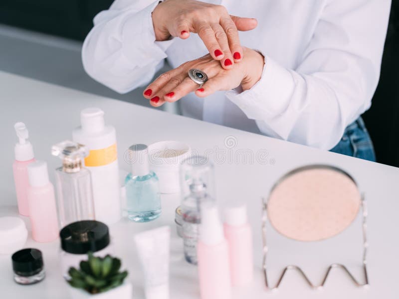 Senior Woman Hands Cosmetics Review Beauty Product Stock Photo - Image ...