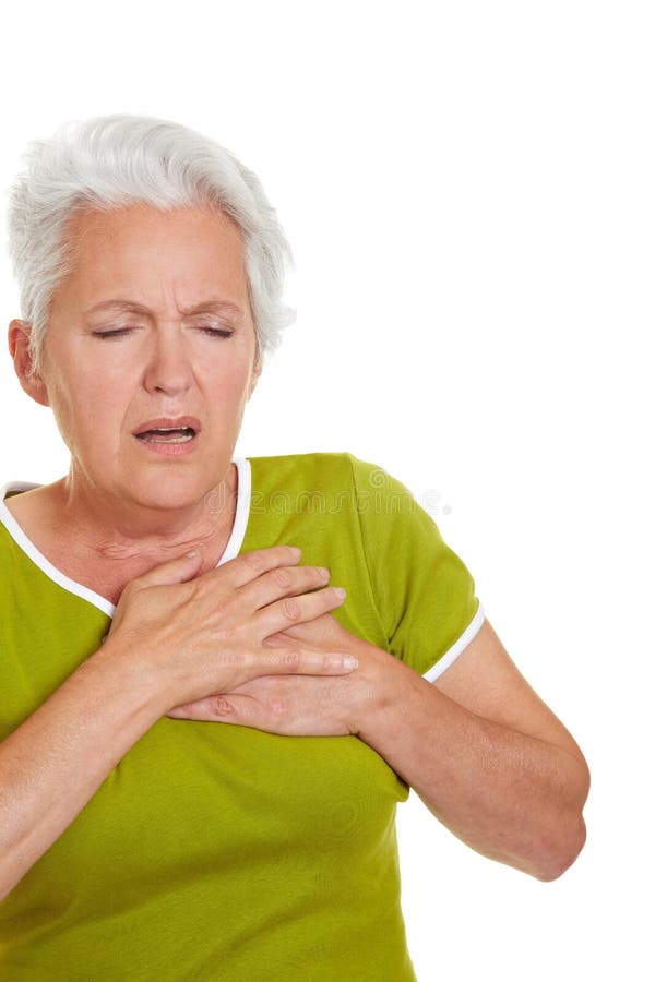 Senior woman having heart attack