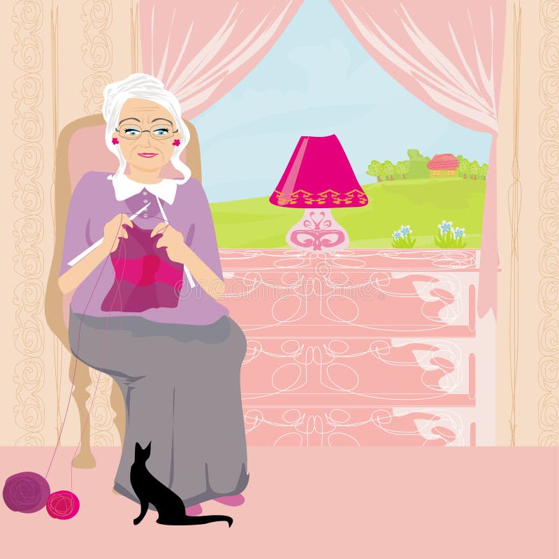 Old woman knitting stock vector. Illustration of funny - 27503780