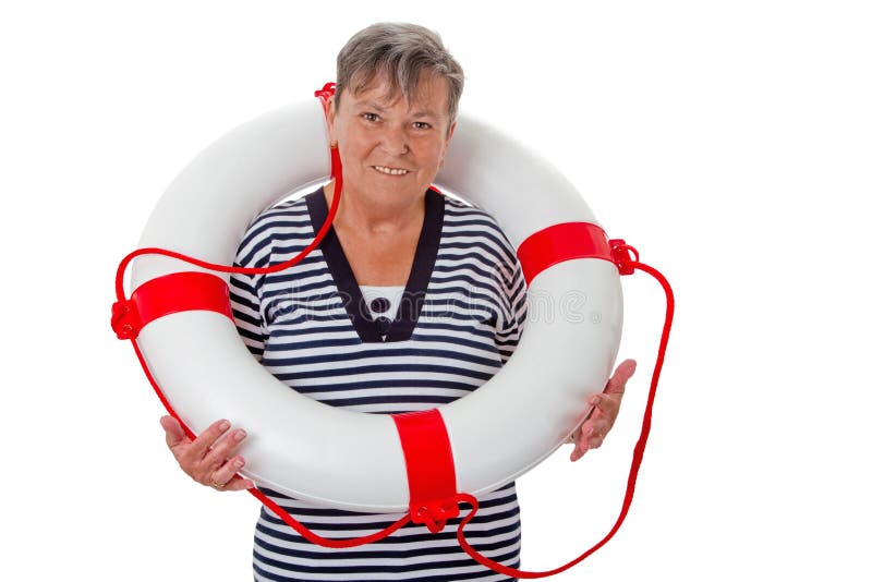 Senior woman with lifebelt