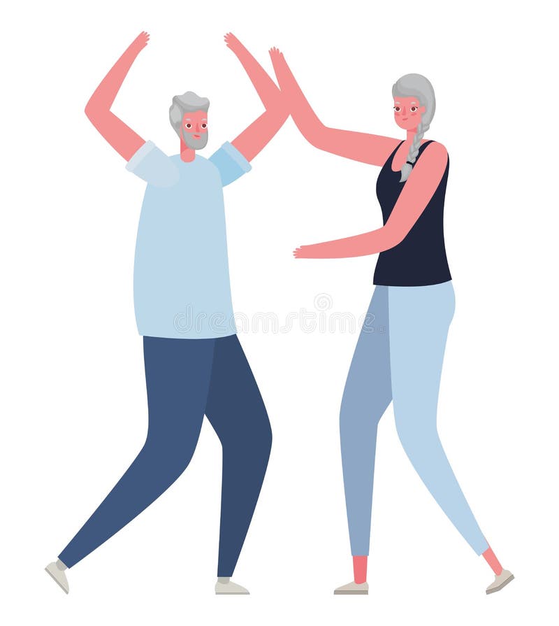 Senior Woman and Man Cartoons with Hands Up Vector Design Stock Vector ...