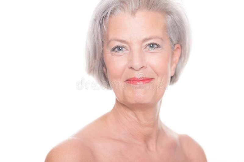 Portrait of Three Caucasian Senior Women in Underwear Smiling at