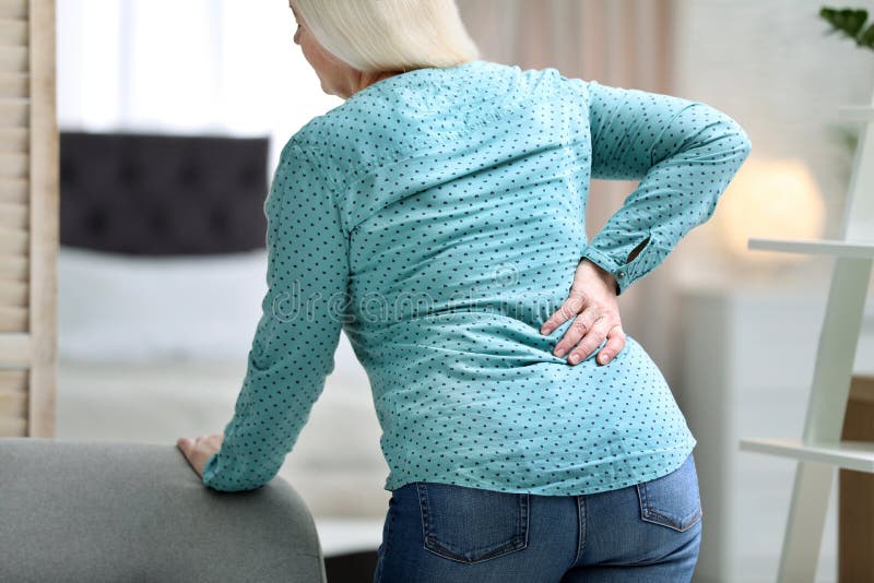 Senior Woman Suffering from Back Pain Stock Image Image of mature