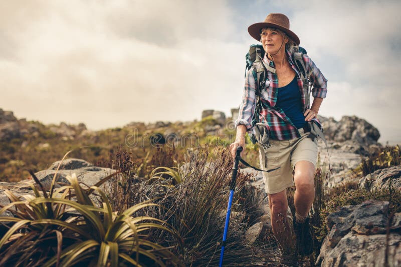 Woman, Hiking and Packing Backpack in Nature with Tablet, Check and ...