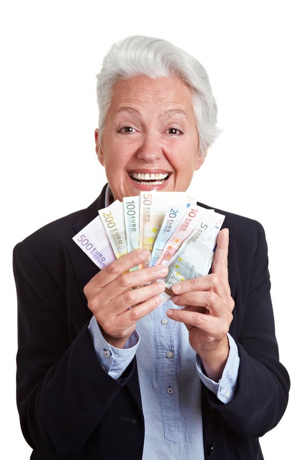 Senior woman winning Euro money