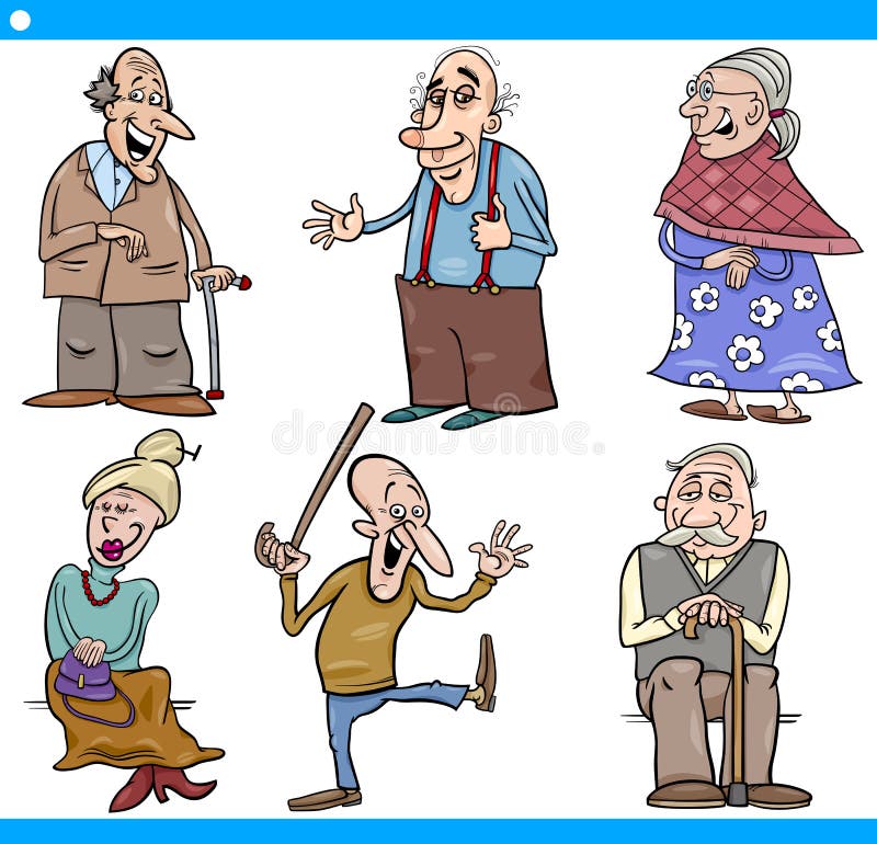 Cartoon Illustration Set of Elder Men and Women Seniors. Cartoon Illustration Set of Elder Men and Women Seniors