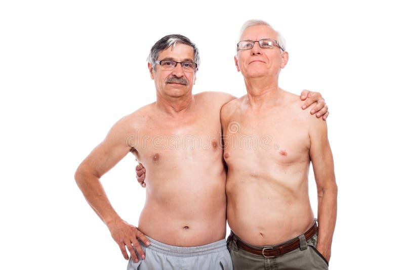 Portrait of two naked elderly men, isolated on white background. Portrait of two naked elderly men, isolated on white background.