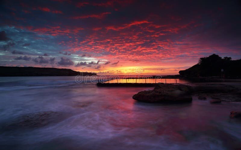 Sensational sunrise at Malabar rock pool Sydney royalty free stock photo Sensational sunrise at Malabar rock pool Sydney royalty free stock photo