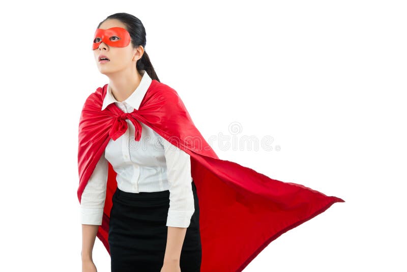 Mulher super-heroína sente-se frustrada e cansada imagem de stock royalty free