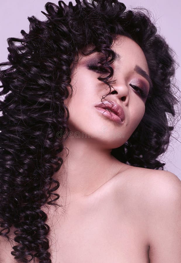 Sensual Beautiful Asian Girl With Curly Hair Style Stock