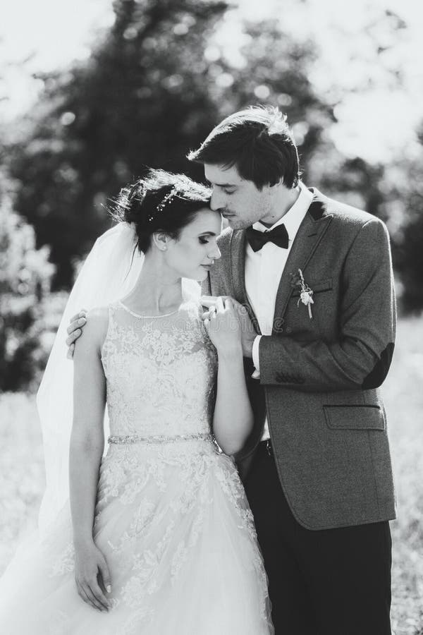 Sensual Black and white portrait of bride and groom royalty free stock photos Sensual Black and white portrait of bride and groom royalty free stock photos