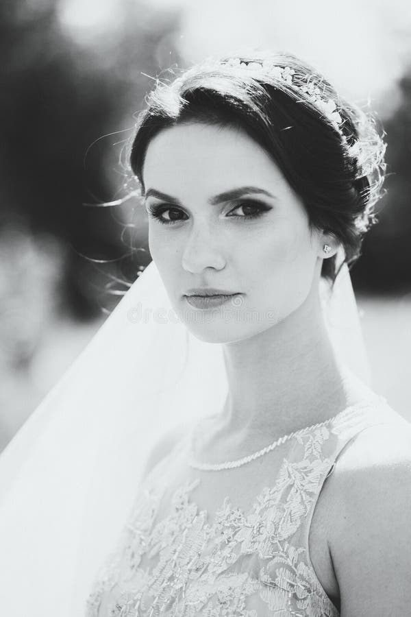 Sensual Black and white portrait of young bride stock photo Sensual Black and white portrait of young bride stock photo