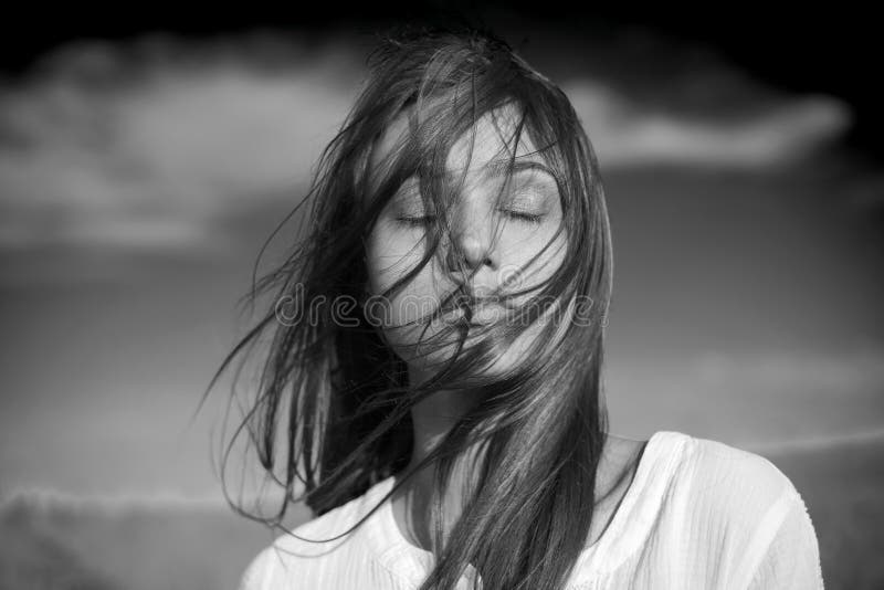 Sensual black and white portrait of a young woman.