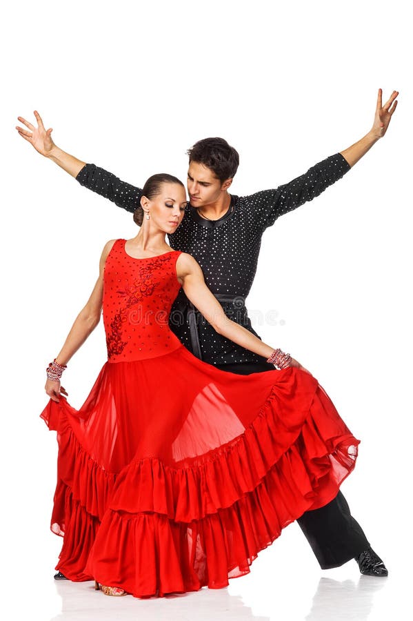 Sensual couple dancing salsa. Latino dancers in action.