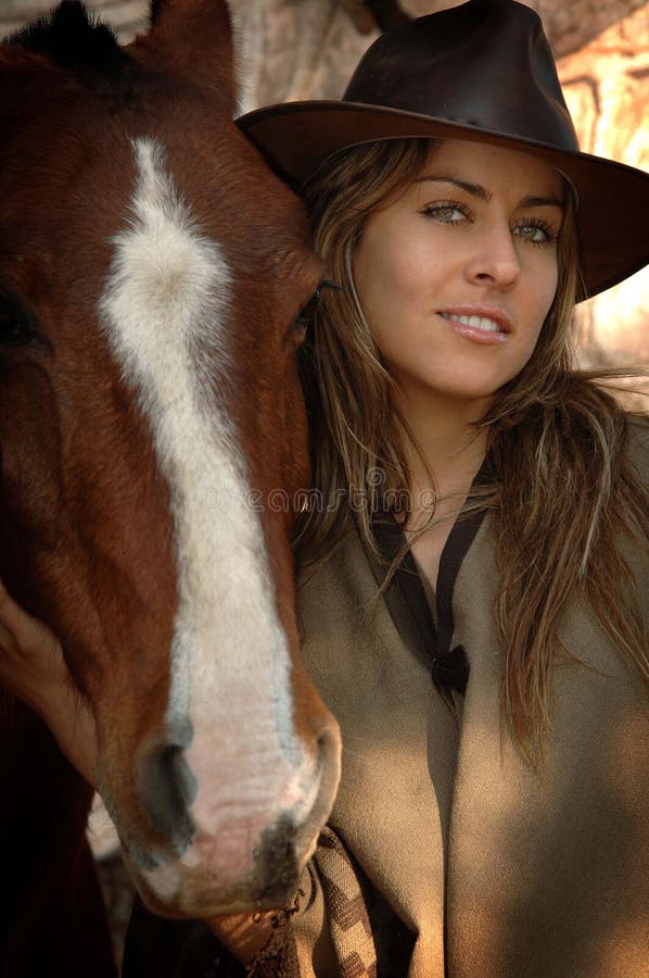 Pretty Young Cowgirl with a Horse Stock Image - Image of elegant, clothes:  159526529