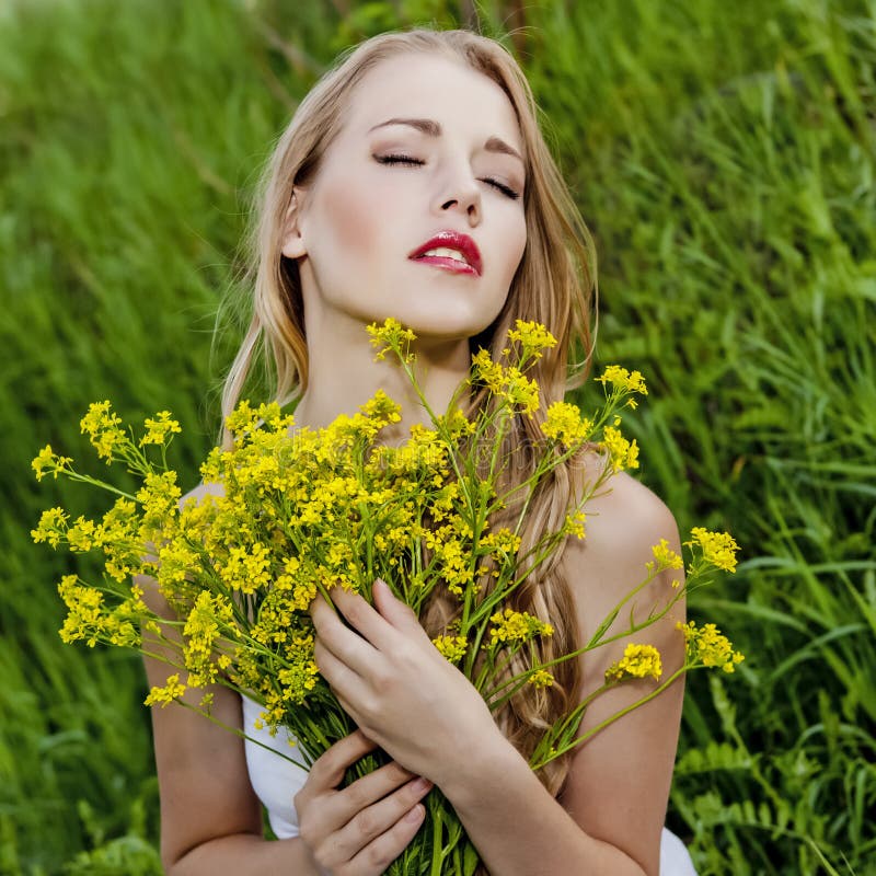 Sensual girl with flowers stock photo. Image of plant - 25340646