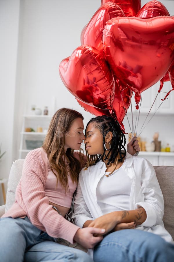 Sensual Lesbian Couple Able To Kiss Isolated On Grey Stock Image