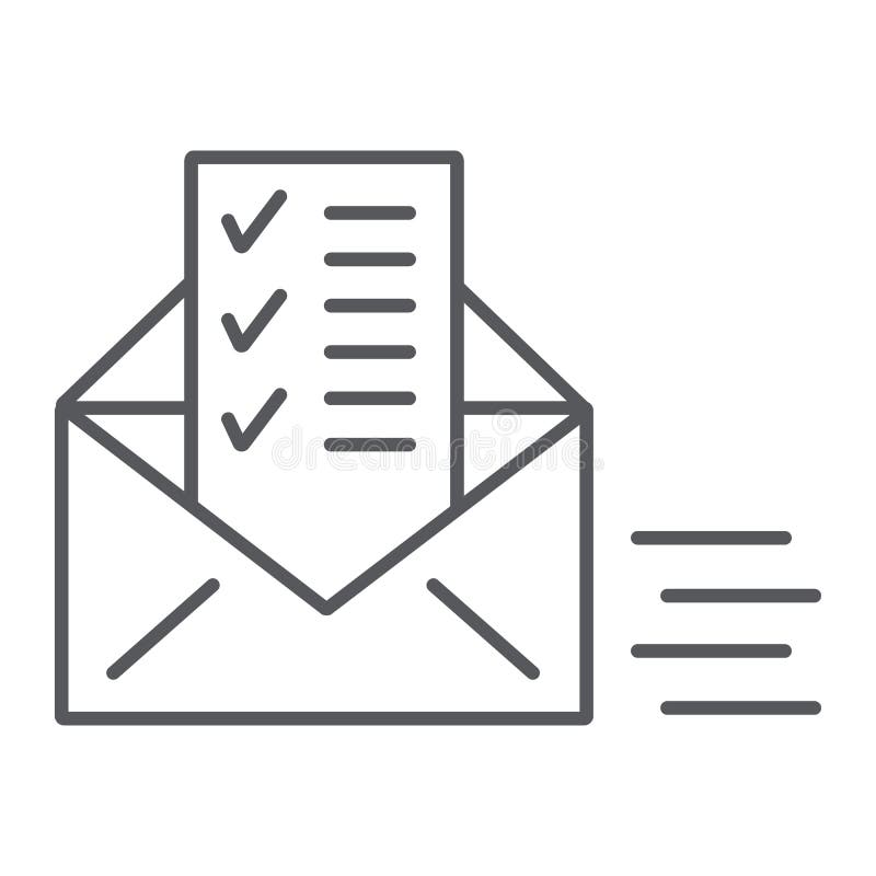 Sent document thin line icon, email and mail, envelope with list sign, vector graphics, a linear pattern on a white vector illustration