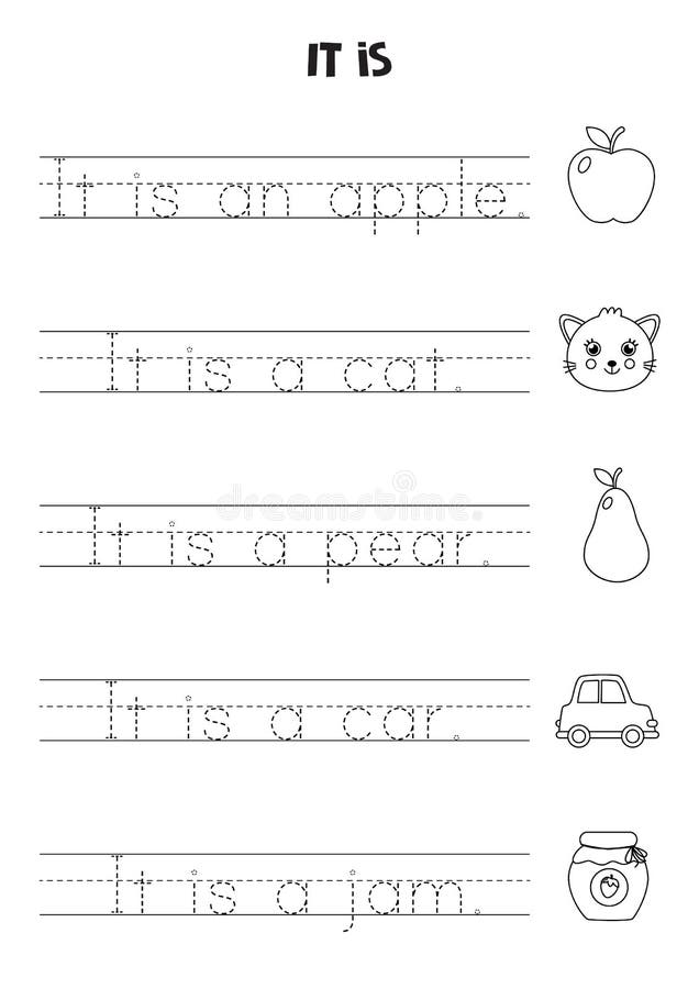 It is Sentence for Kids. Black and White Worksheet Stock Illustration