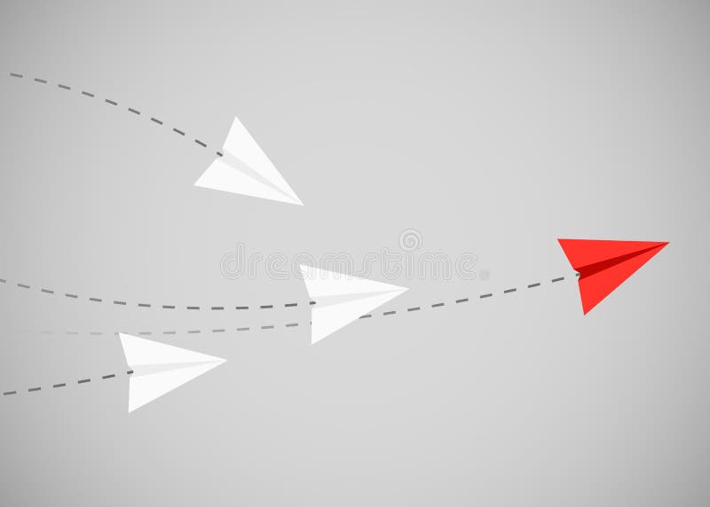 Sentido vermelho da mostra do avião de papel da escada minimalista para o branco uns Líder, chefe, gerente, conceito do vencedor ilustração royalty free Sentido vermelho da mostra do avião de papel da escada minimalista para o branco uns Líder, chefe, gerente, conceito do vencedor ilustração royalty free