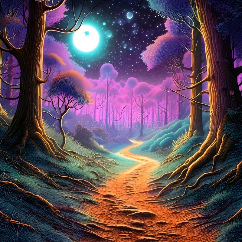 Sentier lumineux de forêt mystique enchanté scène sinistre seq 14 de 26. Sentier de lumière de forêt mystique enchanté ai séquence d'arrière-plan d'art génératif