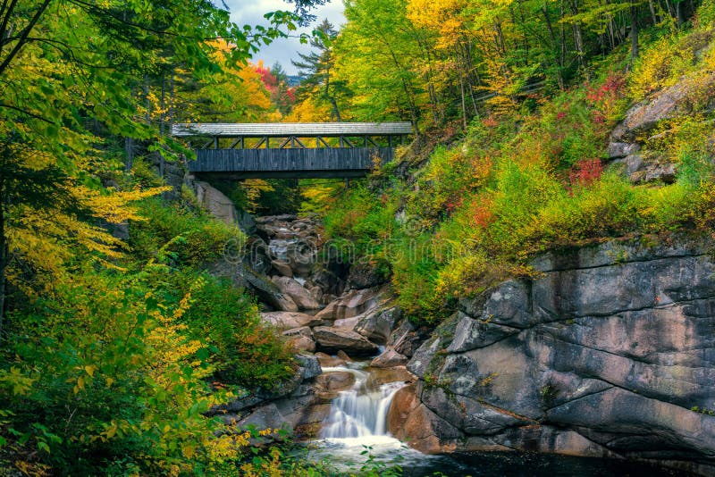 Sentinel Pine Covered Bridge, near Lincoln, New Hampshire, in Autumn.