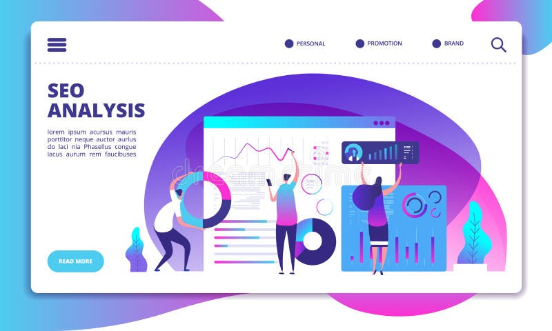 SEO Analysis Internet-marketing, moderne sociale technologie Het landingspagina vectorconcept van de Seodienst stock illustratie SEO Analysis Internet-marketing, moderne sociale technologie Het landingspagina vectorconcept van de Seodienst stock illustratie