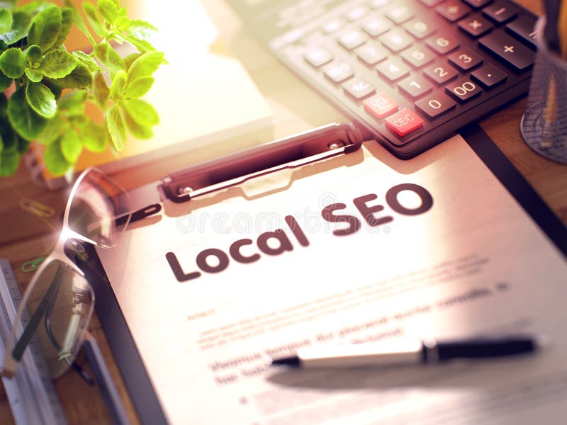 Conceito de SEO Local na Área de Transferência. 3D ilustração stock