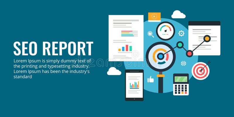 Seo donosi - dane analizę, sieci analityka, biznesowy raport Płaski projekta wektoru sztandar ilustracja wektor Seo donosi - dane analizę, sieci analityka, biznesowy raport Płaski projekta wektoru sztandar ilustracja wektor
