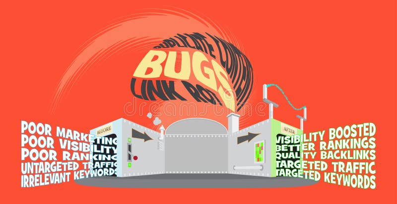 SEO Factory Before After Web Optimize Illustration stock illustration SEO Factory Before After Web Optimize Illustration stock illustration