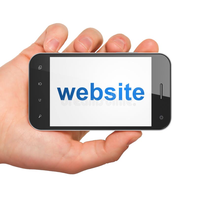 SEO-het concept van het Webontwerp: Website op smartphone stock afbeelding SEO-het concept van het Webontwerp: Website op smartphone stock afbeelding