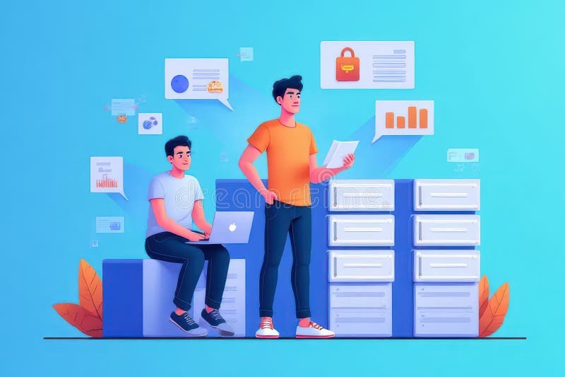 SEO Hosting Illustration: Focused Optimization and Reliability vector illustration