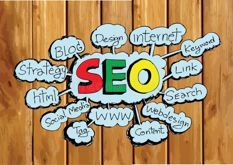 Seo Idea SEO Search Engine Optimization op houten plank als achtergrond vector illustratie
