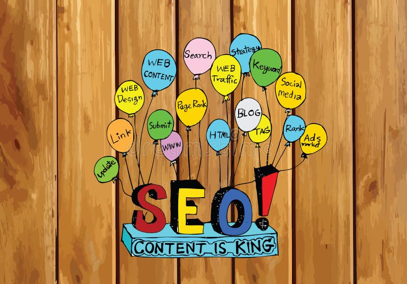 Seo Idea SEO Search Engine Optimization op houten plank als achtergrond stock illustratie