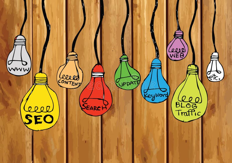 Seo Idea SEO Search Engine Optimization op houten plank als achtergrond vector illustratie