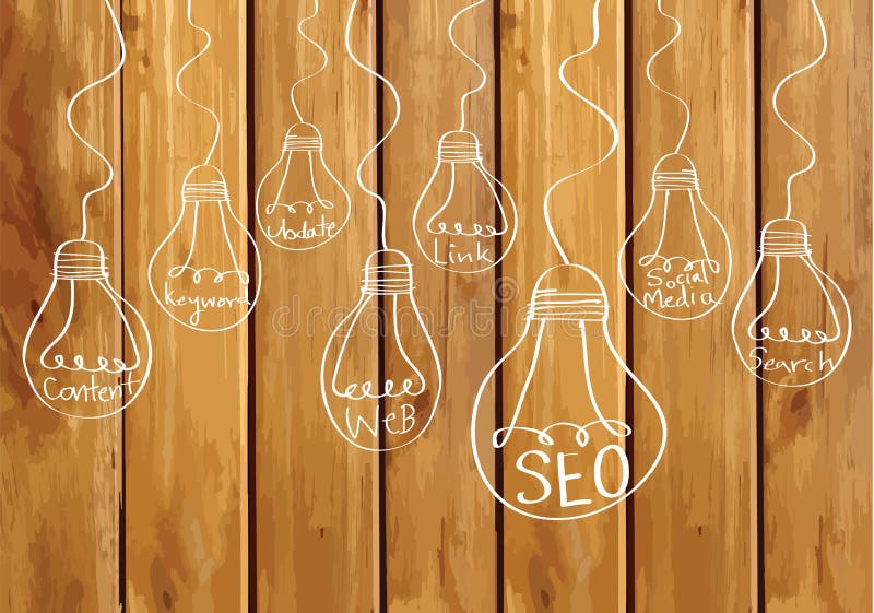 Seo Idea SEO Search Engine Optimization op houten plank als achtergrond stock illustratie