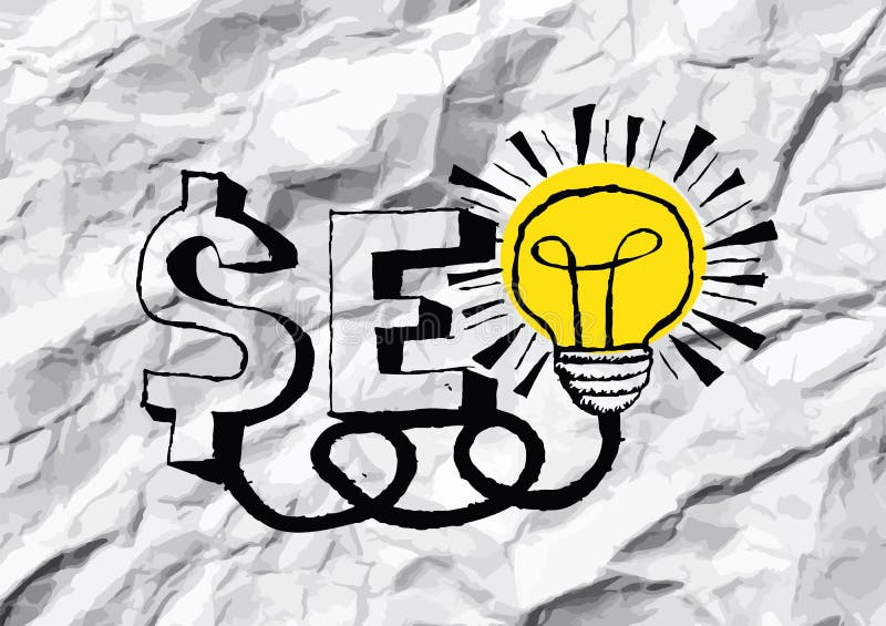 Seo Idea SEO Search Engine Optimization op verfrommeld document royalty-vrije illustratie